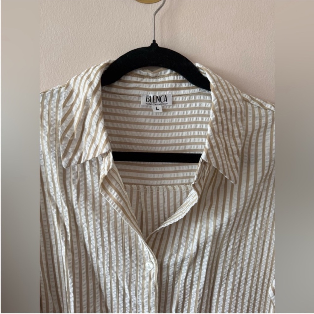 Blenca Brown Striped Button Down Top Size Large - image 4